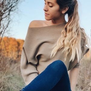 Off the shoulder cropped sweater